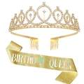 Golden Birthday Queen crown and glitter sash set for girls birthday party celebrations - Set 24 (Gold Birthday Queen)