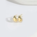 Polished golden teardrop stud earrings in a minimalist style on a clean white background - Teardrop Style (Gold Color)