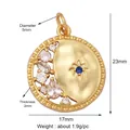 Golden round celestial moon pendant with blue gemstone and white zircon stones - Star Moon Hollow Coin-Gold