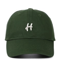 Classic forest green cotton baseball cap with white embroidered H logo on curved brim - Dark Green