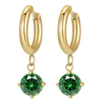Golden stainless steel hoop earrings featuring round-cut green zircon drops in 4-prong setting - Green Zirconia