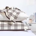 Brown and white checkered cotton gauze pillow towel with secure straps for home use - Regular/1 Piece / Large Coffee Grid