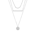 Silver multi-layer stainless steel necklace featuring pearls and round hammered pendant - Steel