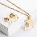Golden dolphin jewelry set including a necklace and stud earrings in polished steel - Dolphin
