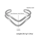 Silver wavy stainless steel open cuff bracelet with dual line V-shaped design and 6cm diameter - Steel Double Layer Twist Wave Bracelet (Z477)