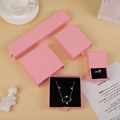 Pink sliding drawer jewelry gift box set for rings and necklaces with black velvet lining - Pink