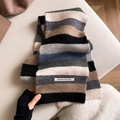 Regenbogen gestreifter Mohair-Schal mit weicher Stricktextur und Pastellfarben - 150*20cm / Beige Grauer Kaffee