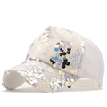 Casquette de baseball à paillettes blanches avec maille respirante pour femme en été - Blanc Holographique (02)
