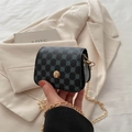 Chic black mini crossbody bag with blue-grey clover pattern and golden chain strap - Clover - Black