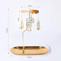 Rotating golden candle holder with dreamcatcher charms and tray for home decor - Dreamcatcher No.4 (No Tray)