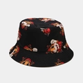 Detail of black bucket hat featuring Chinese zodiac ox print and reinforced stitching - M (56-58cm) / Black Bull Head Pattern Reversible