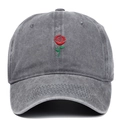 Vintage dunkelgraue Baseballkappe aus gewaschener Baumwolle mit Rosenstickerei - Grau