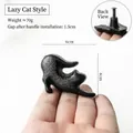 Black cast iron stretching cat drawer handle with rustic matte textured finish - Cat-Stretching (Black)