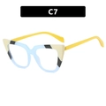 Retro cat-eye blue light blocking glasses frame in blue, white, and yellow C7 - Blue White Black Splicing with Yellow Legs (C7)