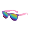 Kids trendy sunglasses with purple frame, pink temples and rainbow reflective lenses - Purple Frame Pink Temple/Colorful Mirror
