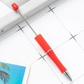 Creative red plastic beaded ballpoint pen with a sleek silver metal tip for DIY crafts - Fluorescent Red