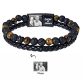 Men's double-layer leather and tiger eye stone bead bracelet with custom photo magnet clasp - Style 10 (Custom Photo)