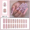 Pink glitter press-on nails with rhinestones and matte finish in 24-piece long coffin set - Matte Pink Iridescent Rhinestone Style (SGCY-321)