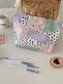 Pochette per trucco colorata con stampa patchwork astratta rosa e verde menta - Patchwork a Pois