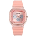 Pink silicone strap sports quartz watch with rose gold square face for students - Pink