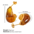 French minimalist 18K gold plated teardrop earrings with amber resin and stainless steel - Amber