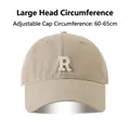 Beige oversized baseball cap with white embroidered R, adjustable for 60-65cm large heads - R Letter Hat-Khaki