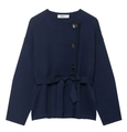 Détails du manteau en tricot bleu marine avec boutons marbrés et ceinture nouée - S / Bleu marine