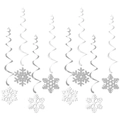Fiocchi di neve glitterati argento e bianchi con riccioli a spirale per decorazioni invernali - Decorazione a Spirale a Fiocco di Neve da Appendere (Y-00157-2)