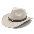 Cream suede western cowboy hat with brown leather band and sparkling rhinestone accents - Off White