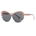 Oval infinity shaped women sunglasses with nude frame and leopard print temples - Nude & Leopard / Grey Lens