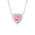 S925 sterling silver necklace with pink heart-shaped gemstone and crystal halo - 925 Silver / White Gold