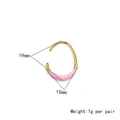 Detail view of U-shaped gold earrings with pink enamel coating and size measurements - 19*15mm / Half Wrap Style / Pink