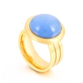Elegant 18K gold-plated double-layer ring featuring a round blue cat-eye stone - US 7 / Gold Band Round Light Blue Cat Eye Stone Style (KR107822-K)
