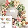 Sage green and vintage pink balloon arch kit with 3D butterflies and gold accents - Style 14
