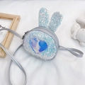 Silver and light blue sequined girls' crossbody bag with cute rabbit ears and heart patch - Silver