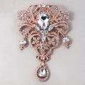 Luxurious rose gold flower brooch featuring sparkling pear-cut crystal rhinestones - XD7720-3-Rose Gold Large Teardrop