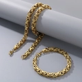 Goldenes Byzantinisches Ketten- und Armband-Set mit griechischem Muster für Herren - Armband (22cm) / Gold