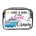 Transparent PVC cosmetic bag with black trim and 'Just a girl who loves cruising' print - 015-Girl Who Loves Cruising