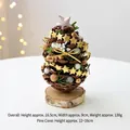 Mini sapin de Noël en pomme de pin avec étoile rose doré et socle en bois, 16,5 cm haut - Nœud Doré Style B
