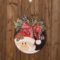Runder Weihnachtstürhänger aus Holz mit Weihnachtsmann und rot karierter Schleife - Weihnachtsmann hi Stil