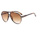 Retro tortoise oval sunglasses with gradient brown lenses and T-shaped metal detail - Demi Frame Gradient Tea Lens