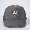 Dark grey trucker hat featuring a stylish rooster printing with mesh back and adjustable strap - Dark Grey