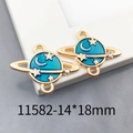 Blue enamel Saturn charm in gold finish with crescent moon, stars and crystals - Planet 14x18mm-11582