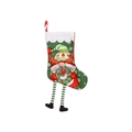 Calza di Natale in peluche verde con gambe lunghe e motivo gnomo per decorazioni - Gnomo Verde con Corna