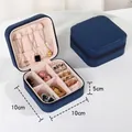 Compact dark blue PU leather jewelry box with 10x10x5cm dimensions and inner storage - Zipper Style / Dark Blue