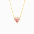 Golden S925 silver necklace with pink and white gradient zircon heart pendant - 40+5cm / Gold