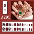 Short square press-on nails with Christmas reindeer patterns and red glitter design - A295 Christmas Red Brown Deer