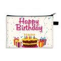 Canvas birthday pouch with pink Happy Birthday lettering and colorful gift icons - Pink Cartoon Birthday Style (09)