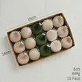 Set of 15 flocked Christmas balls in dark green and champagne velvet with packaging - 8cm-15Pcs Green Series