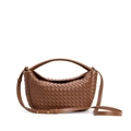 Braune Mini-Hobo-Tasche aus geflochtenem Leder mit Griff und Schultergurt - Karamell